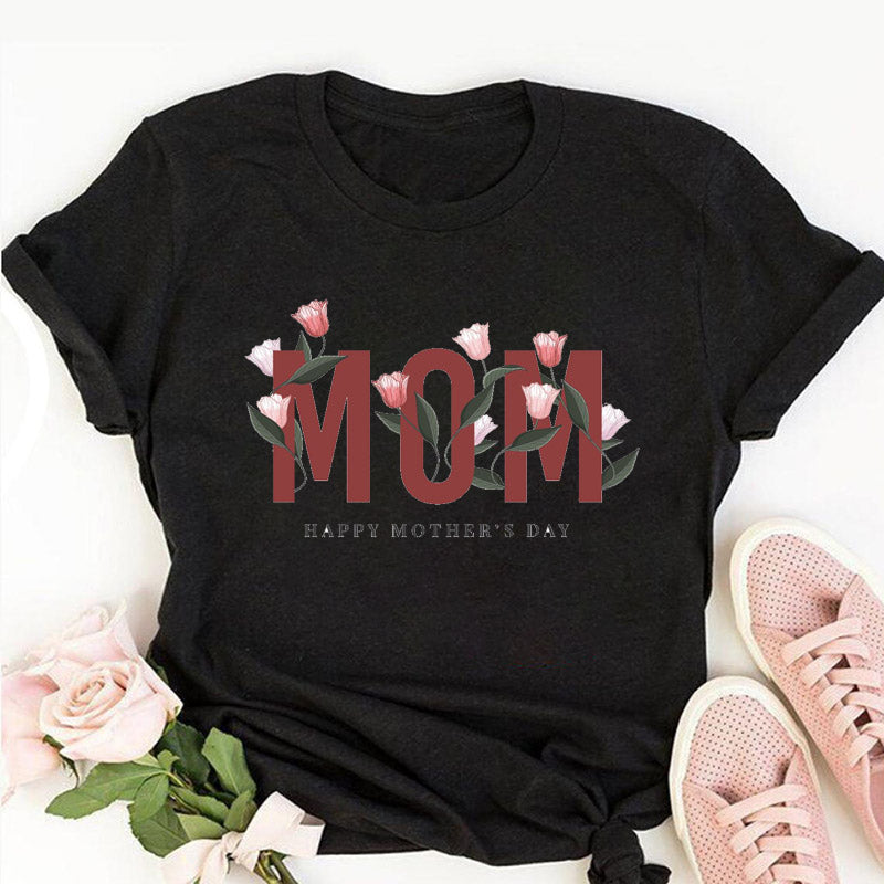 Mother's Day Tee Mama Print Tshirts Women's Plain T-Shirts Women T Shirts