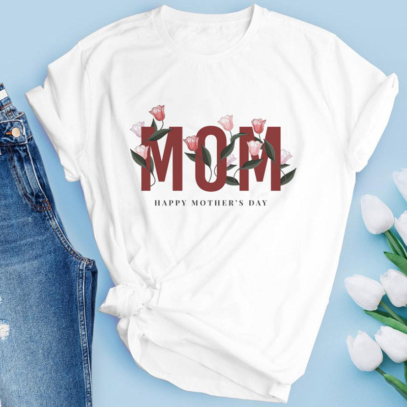 Mother's Day Tee Mama Print Tshirts Women's Plain T-Shirts Women T Shirts