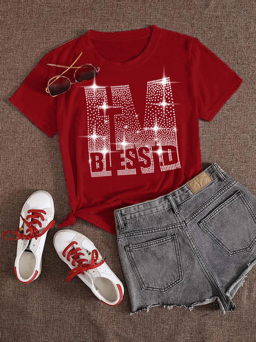 Plus Size Rhinestone Decor T-Shirt: Casual Summer Top