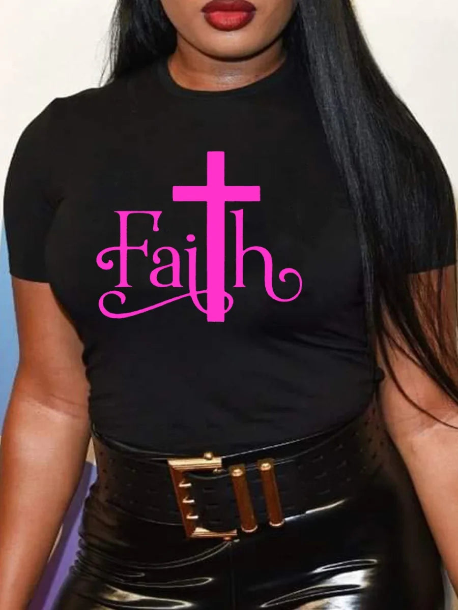 Plus Size Rhinestone Decor T-Shirt: Casual Summer Top