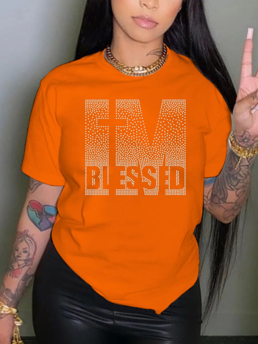 Plus Size Rhinestone Decor T-Shirt: Casual Summer Top