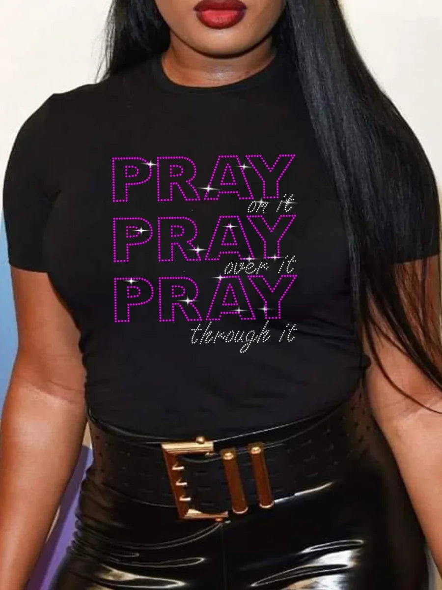 Plus Size Rhinestone Decor T-Shirt: Casual Summer Top
